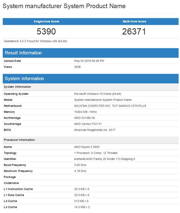 AMD六核心锐龙5 3600跑分曝光：酷睿i7倍感压力