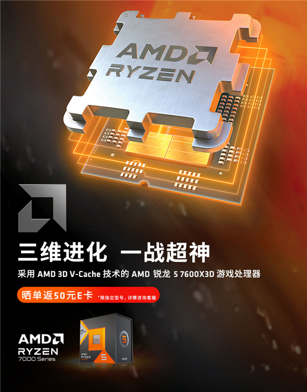 2199元！锐龙5 7600X3D正式开卖：102MB缓存超所有Zen5