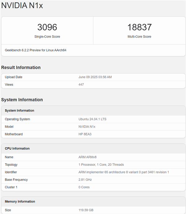 NVIDIA N1X处理器单核跑分3000+！追平AMD、Intel顶级CPU