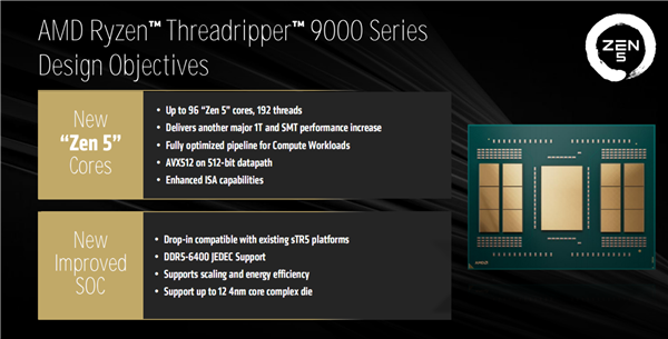 AMD Zen5线程撕裂者9000深入揭秘:领先竞品最多145%!四大金刚护卫