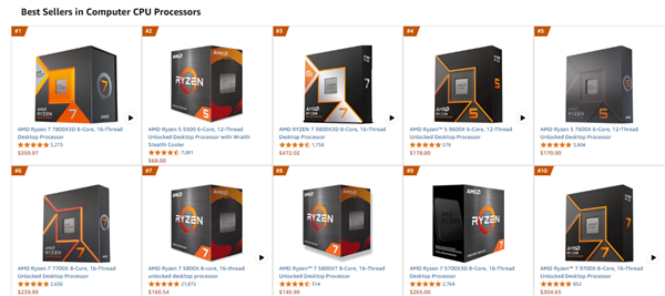 最畅销CPU榜Top10：AMD霸占完了，Intel零上榜