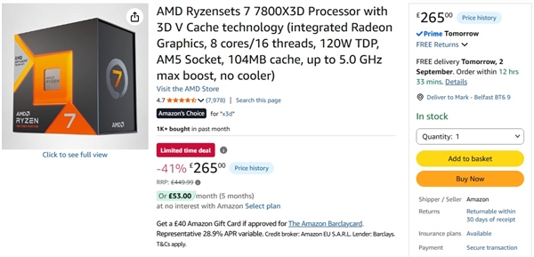 老神U杀疯！AMD 7800X3D价格跳水：比9800X3D便宜34%